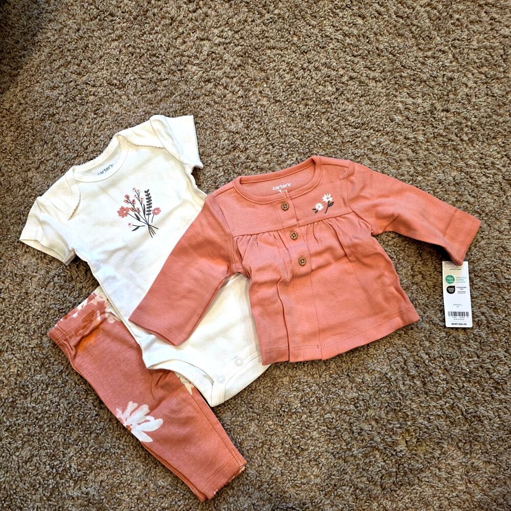 NWT Carter's baby girls' 3-piece little cardigan set sz 3mo